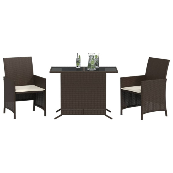 3 pcs conjunto bistrô com almofadões vime PE castanho M 3
