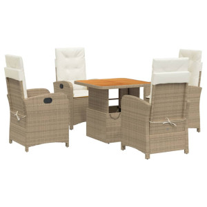 Set comedor de jardín 5 pzas con cojines ratán sintético beige H