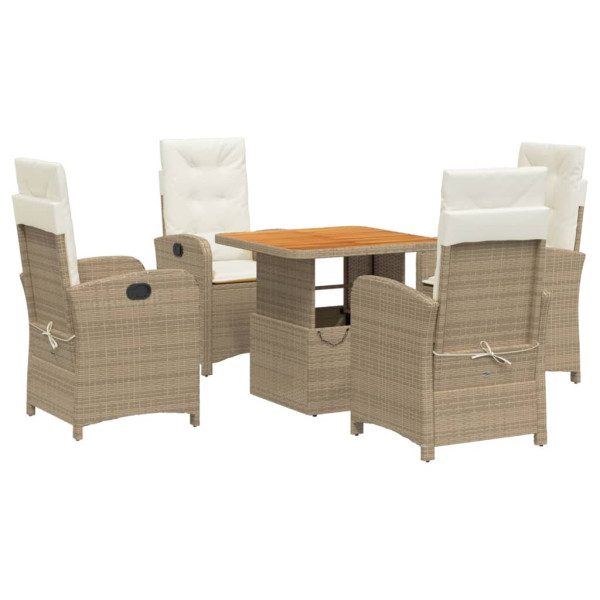 Set comedor de jardín 5 pzas con cojines ratán sintético beige M 2