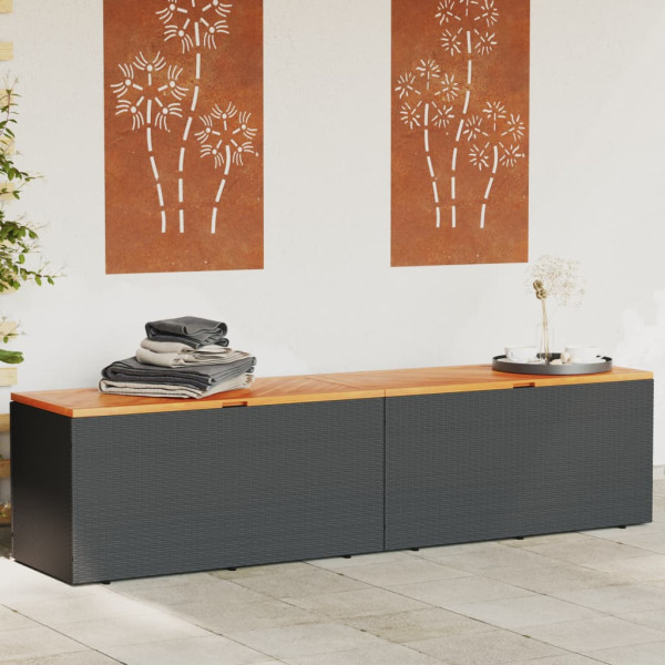 Caja de almacenaje jardín madera acacia ratán negro 220x50x54cm D