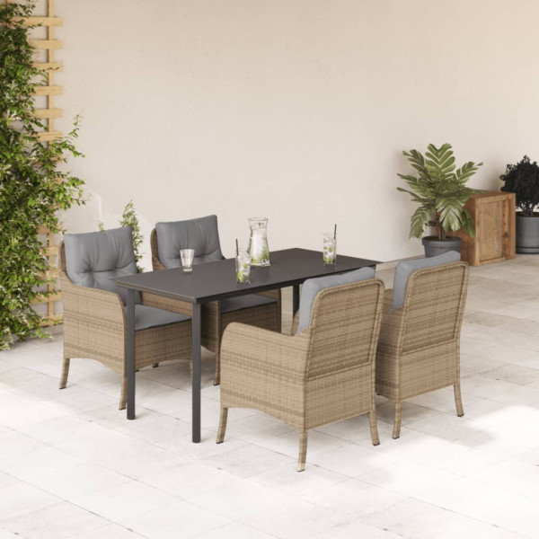 Set comedor de jardín 5 pzas con cojines ratán sintético beige D