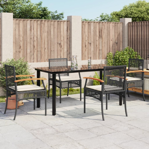 5 pcs conjunto de jantar p/ jardim c/ almofadões vime PE preto D