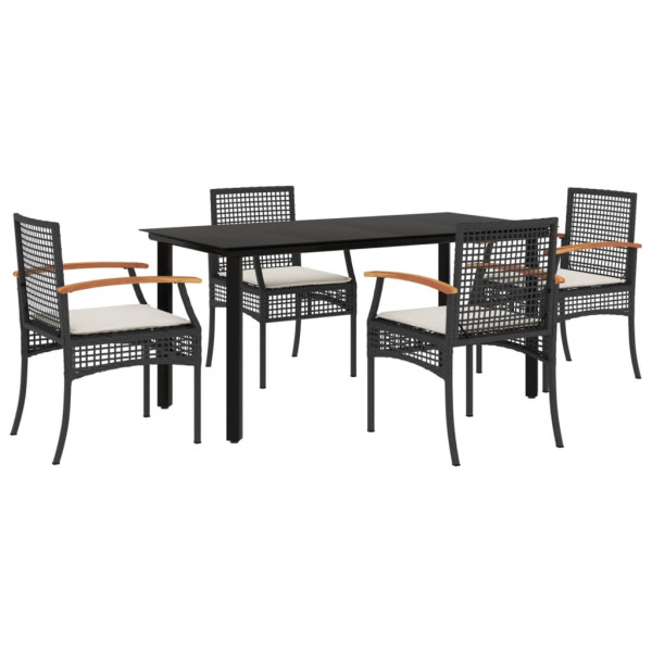 5 pcs conjunto de jantar p/ jardim c/ almofadões vime PE preto M 2