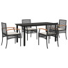 Set de muebles jardín 5 pzas con cojines ratán sintético negro 2
