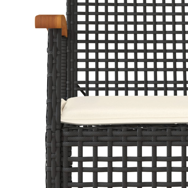 5 pcs conjunto de jantar p/ jardim c/ almofadões vime PE preto M 5