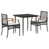 Set comedor de jardín 3 pzas con cojines ratán sintético negro 2