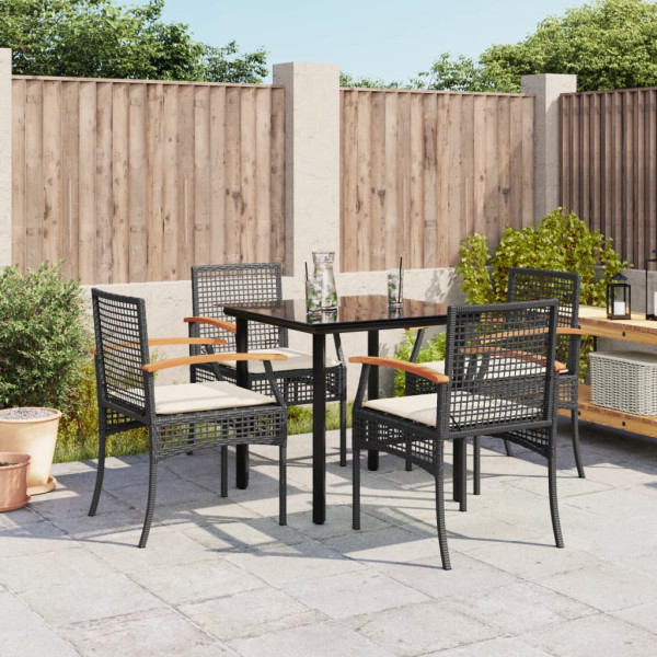 5 pcs conjunto de jantar p/ jardim c/ almofadões vime PE preto D