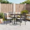 5 pcs conjunto de jantar p/ jardim c/ almofadões vime PE preto 1