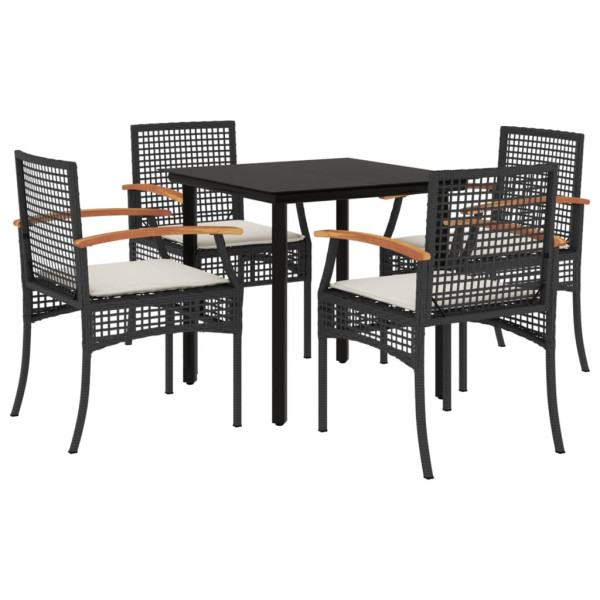 5 pcs conjunto de jantar p/ jardim c/ almofadões vime PE preto M 2