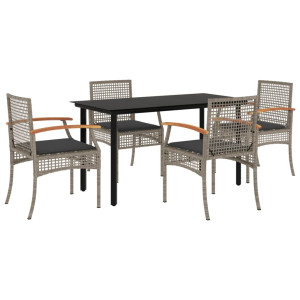 Set comedor de jardín 5 piezas con cojines ratán sintético gris H