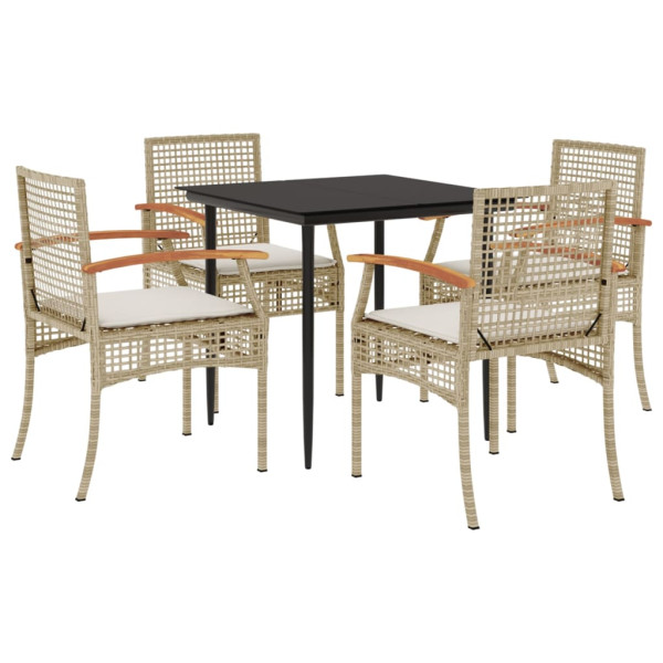 Set comedor de jardín 5 pzas con cojines ratán sintético beige M 2
