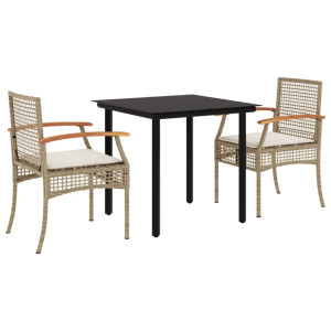 Set comedor de jardín 3 pzas con cojines ratán sintético beige H