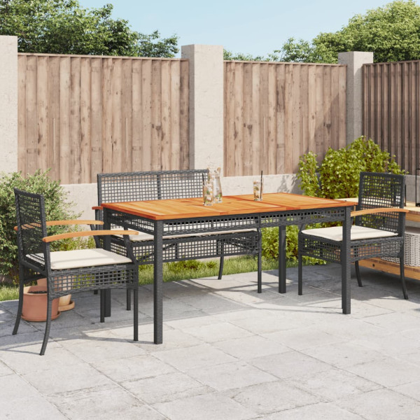 Set de muebles jardín 5 pzas con cojines ratán sintético negro D