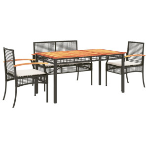 5 pcs conjunto de jantar p/ jardim c/ almofadões vime PE preto H