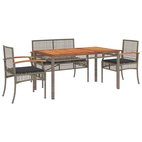 Set comedor de jardín 5 piezas con cojines ratán sintético gris M 2