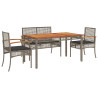 Set comedor de jardín 5 piezas con cojines ratán sintético gris 2