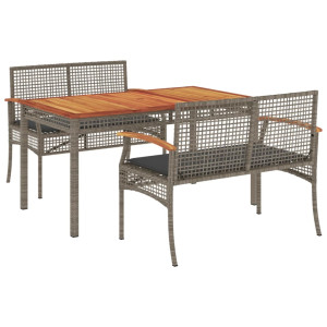 Set comedor de jardín 3 piezas con cojines ratán sintético gris H