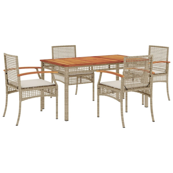 Set comedor de jardín 5 pzas con cojines ratán sintético beige D