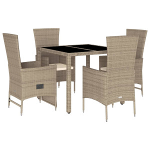 Set comedor de jardín 5 pzas con cojines ratán sintético beige H