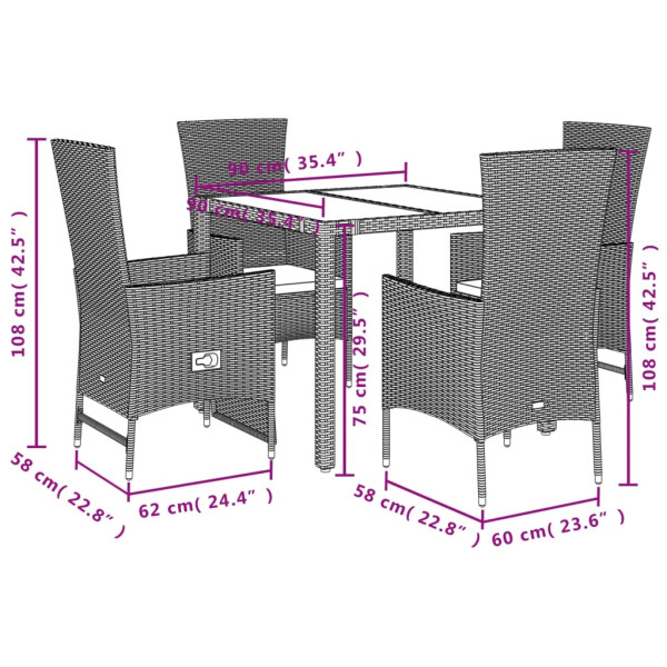 Set comedor de jardín 5 pzas con cojines ratán sintético beige M 5