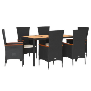 Set de comedor de jardín 7 pzas y cojines ratán sintético negro H