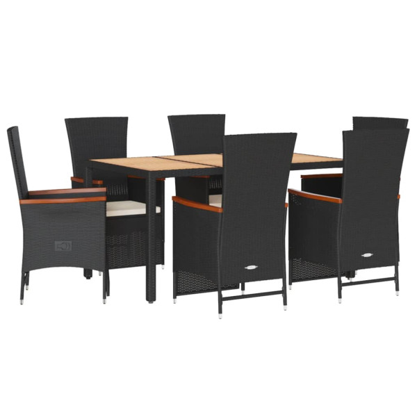 Set de comedor de jardín 7 pzas y cojines ratán sintético negro M 2
