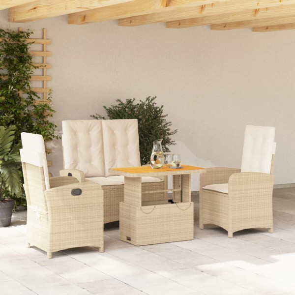 Set de comedor jardín con cojines 4 pzas ratán sintético beige D