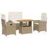 Set de comedor jardín con cojines 4 pzas ratán sintético beige 2