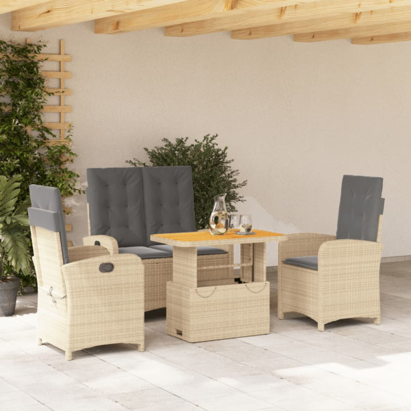 Set de comedor jardín con cojines 4 pzas ratán sintético beige D