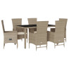 Set comedor de jardín 7 pzas con cojines ratán sintético beige 2