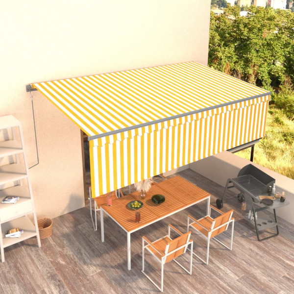Toldo automático retráctil con persiana 5x3 m amarillo y blanco D