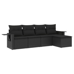 Set de muebles de jardín 5 pzas y cojines ratán sintético negro H