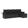 5 pcs conjunto sofás de jardim com almofadões vime PE preto 2