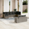 9 pcs conjunto sofás p/ jardim com almofadões vime PE cinzento 1