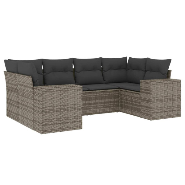 6 pcs conjunto sofás de jardim com almofadões vime cinzento M 2