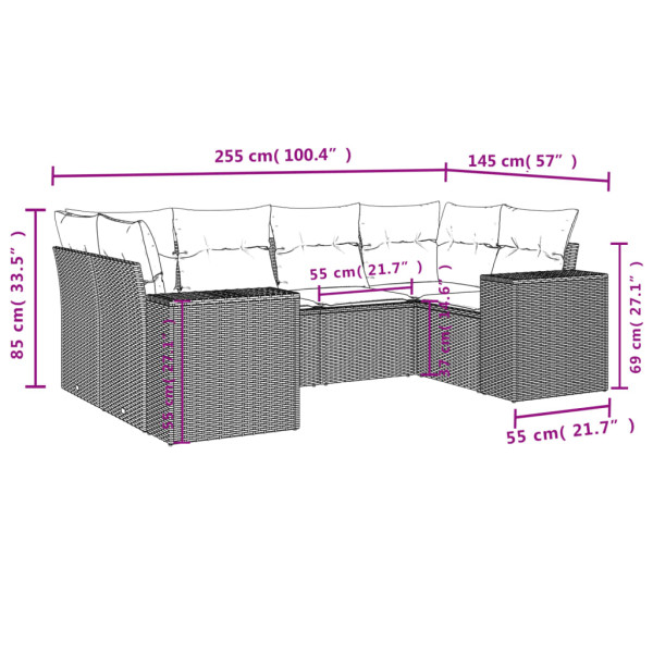 Set de muebles de jardín 6 pzas y cojines ratán sintético gris M 3