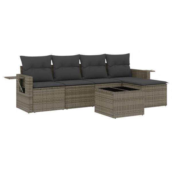 6 pcs conjunto sofás de jardim com almofadões vime cinzento M 2