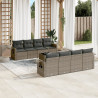 9 pcs conjunto sofás p/ jardim com almofadões vime PE cinzento 1