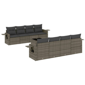 9 pcs conjunto sofás p/ jardim com almofadões vime PE cinzento H