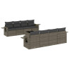 9 pcs conjunto sofás p/ jardim com almofadões vime PE cinzento 2