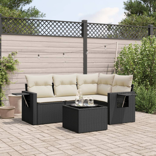 5 pcs conjunto sofás de jardim com almofadões vime PE preto D