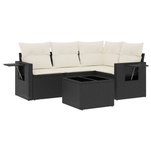 5 pcs conjunto sofás de jardim com almofadões vime PE preto H