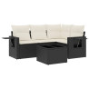 5 pcs conjunto sofás de jardim com almofadões vime PE preto 2