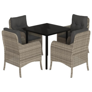 Set comedor de jardín 5 pzas cojines ratán sintético gris claro H