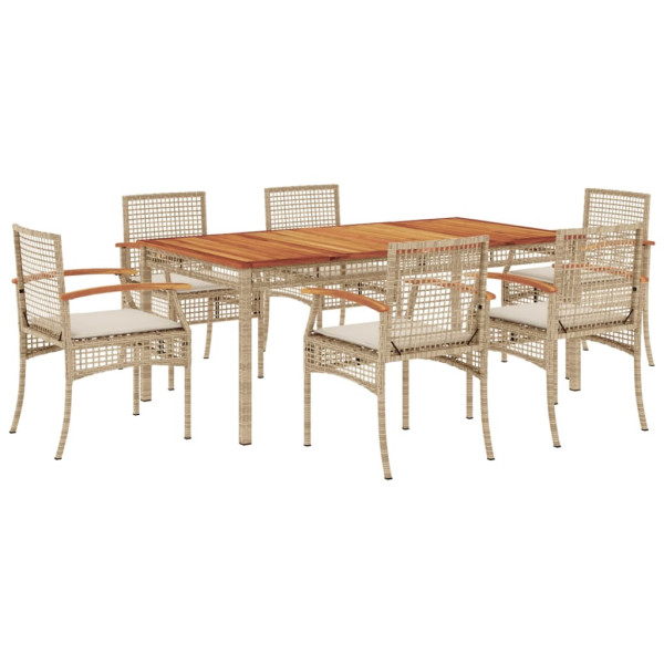 Set comedor de jardín 7 pzas con cojines ratán sintético beige M 2