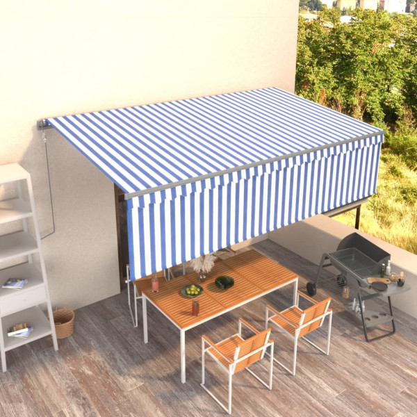 Toldo retráctil automático con persiana azul y blanco 5x3 m D