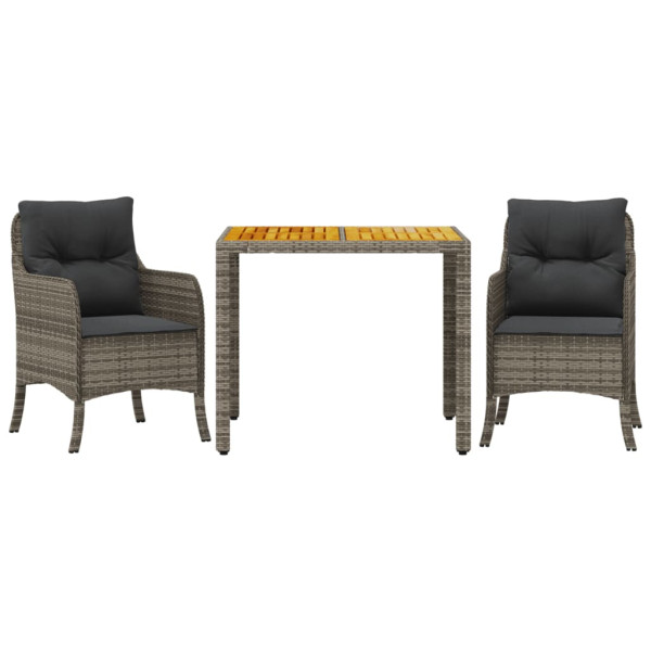 Set comedor de jardín 3 piezas con cojines ratán sintético gris M 2