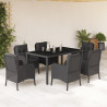 7 pcs conjunto de jantar p/ jardim c/ almofadões vime PE preto 1