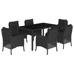 Set de comedor de jardín 7 pzas y cojines ratán sintético negro H