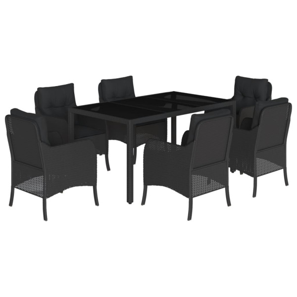 7 pcs conjunto de jantar p/ jardim c/ almofadões vime PE preto M 2